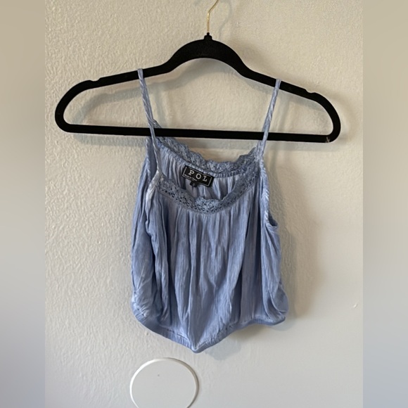 NWOT- POL Women's Blue Lace Trim Top - Picture 2 of 2